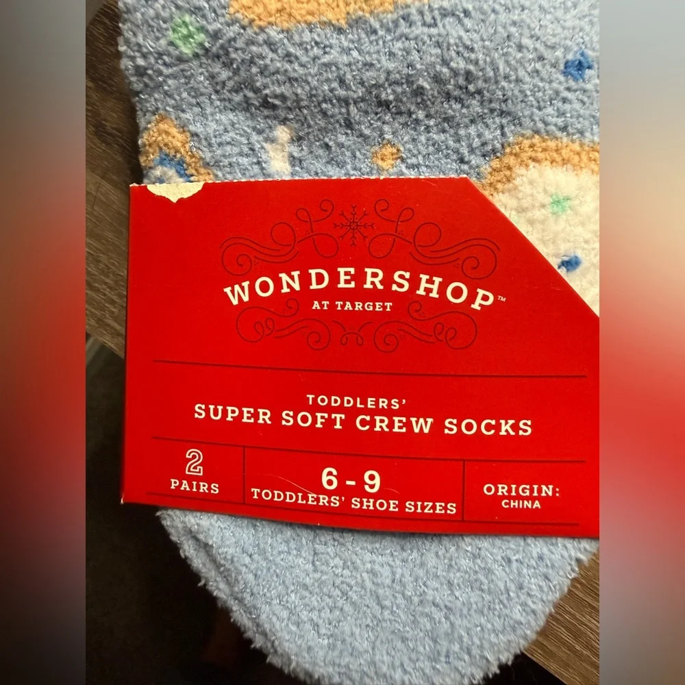 NWT Wondershop Toddler Shoe Size 6-9 Blue Crew Socks with Colorful Menorah - Picture 5 of 7